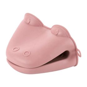 1pc Oven Mitts, Food Grade High Temperature Resistant Silicone Hand Clip, Baking Gloves, Oven Gloves, Silicone Hippopotamus Heat Insulated Hand C (Color: Pink)